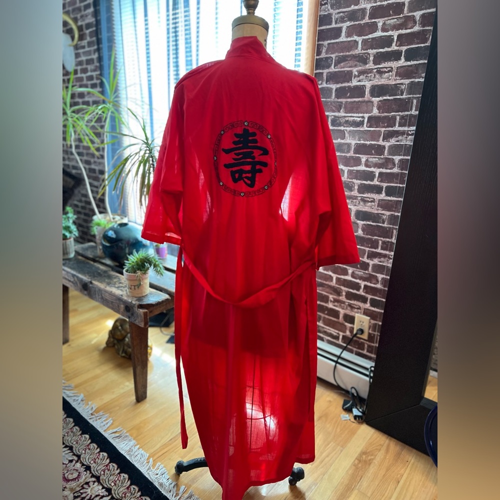 Vintage Red Chinese Robe With Embroidered Details
